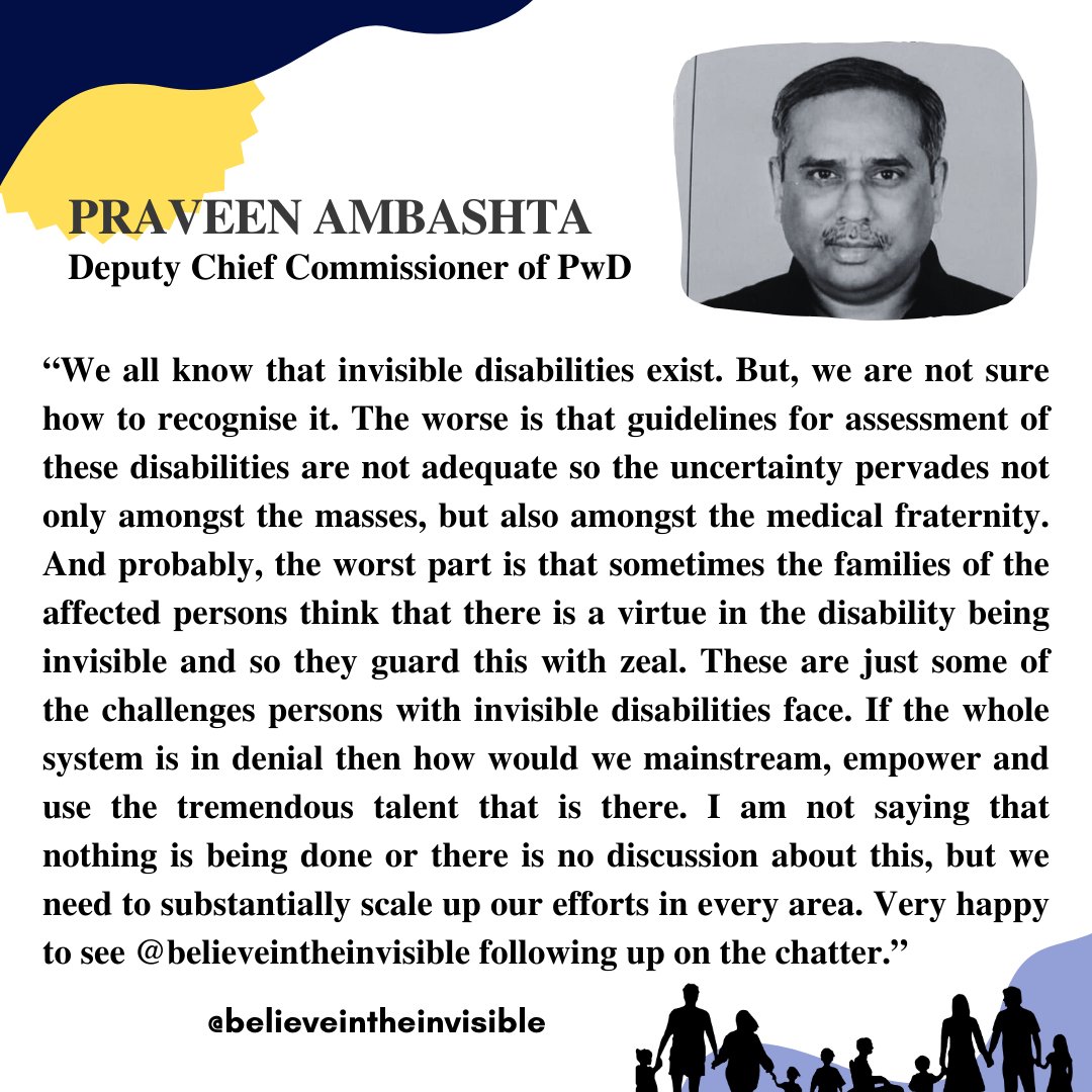 At the forefront of advocating for inclusivity, our community leaders speak with conviction. 'We all know that Invisible Disabilities exist but we are not sure how to recognize it', says @AmbashtaPP, Deputy @ScpdDelhi. We truly appreciate your support Sir!
#BelieveInTheInvisible