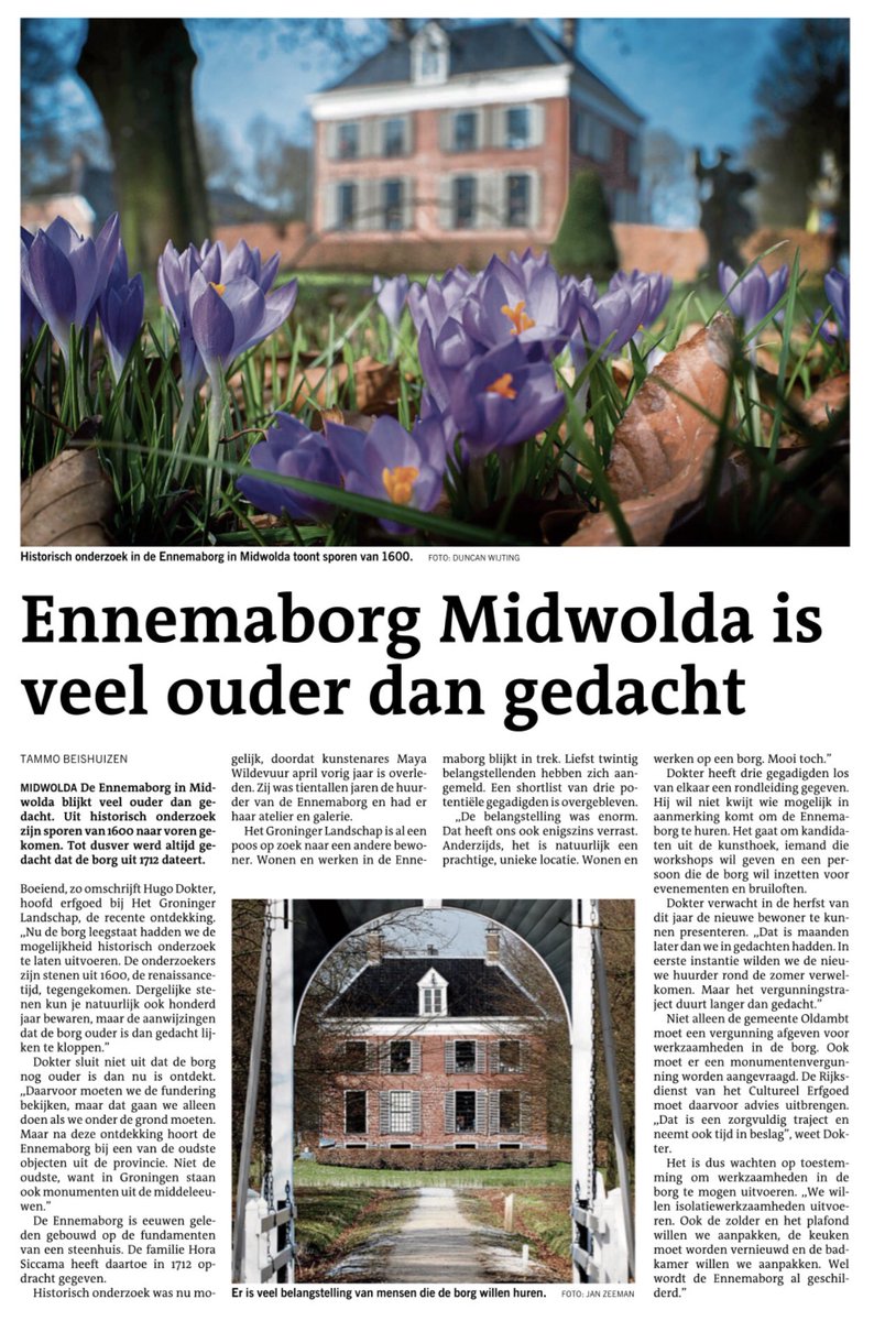 Uit bouwhistorisch onderzoek blijkt dat de Ennemaborg niet van 1712 dateert, zoals tot nu toe werd aangenomen, maar van rond 1600. Artikel uit #DvhN: