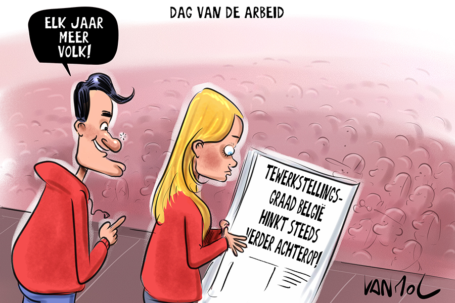 1 mei leggen alle partijen hun ei. #doorbraak #vanmoltoons #vanmol #cartoon #1mei #dagvandearbeid #connerrousseau #melissadepraetere #werkloosheid