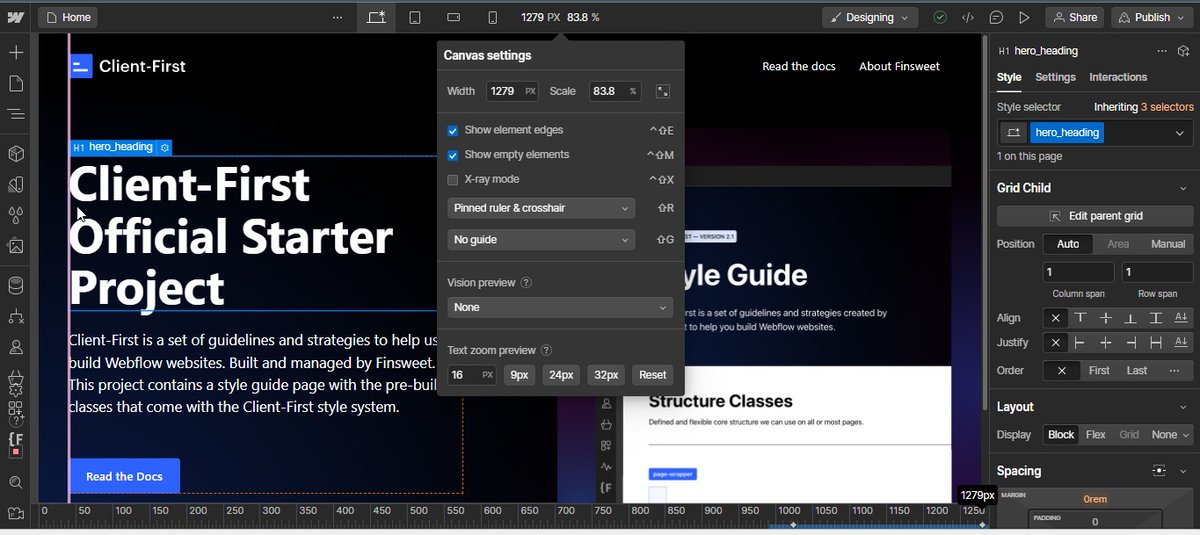 🎉 Exciting feature! <a href="/webflow/">Webflow</a> just rolled out a game-changing feature: pinned ruler and crosshair! That can help you measure and control layouts more precisely.

To enable it, open the Canvas settings or press Shift+R

#NewFeature  #Webflow #WebflowDeveloper