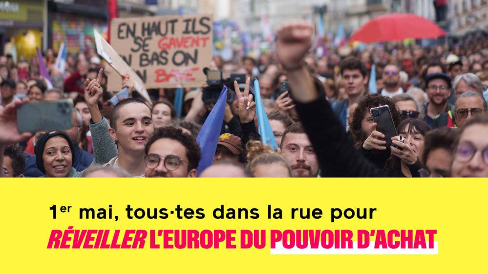 ✊ Aujourd’hui, nous sommes dans la rue partout en France, aux côtés de nos partenaires de @placepublique_, pour #RéveillerLEurope du pouvoir d'achat ! #1erMai