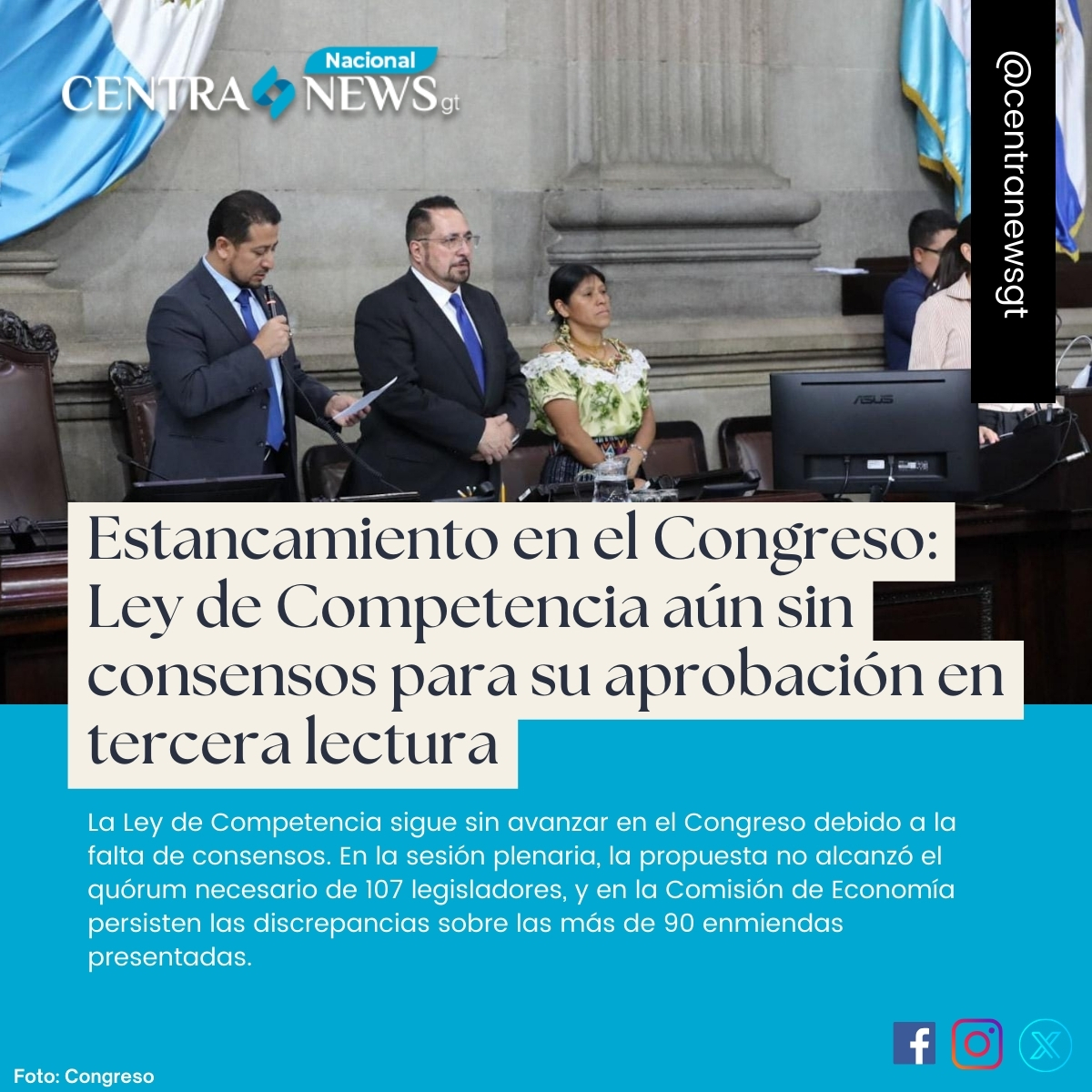 ❌ 📖 #LeyDeCompetencia | Estancamiento en el Congreso: Ley de Competencia aún sin consensos para su aprobación en tercera lectura.
 
📝 Entérate aquí: lc.cx/FMJo7l

#AHORA #URGENTE #PorSiNoLoViste @CongresoGuate