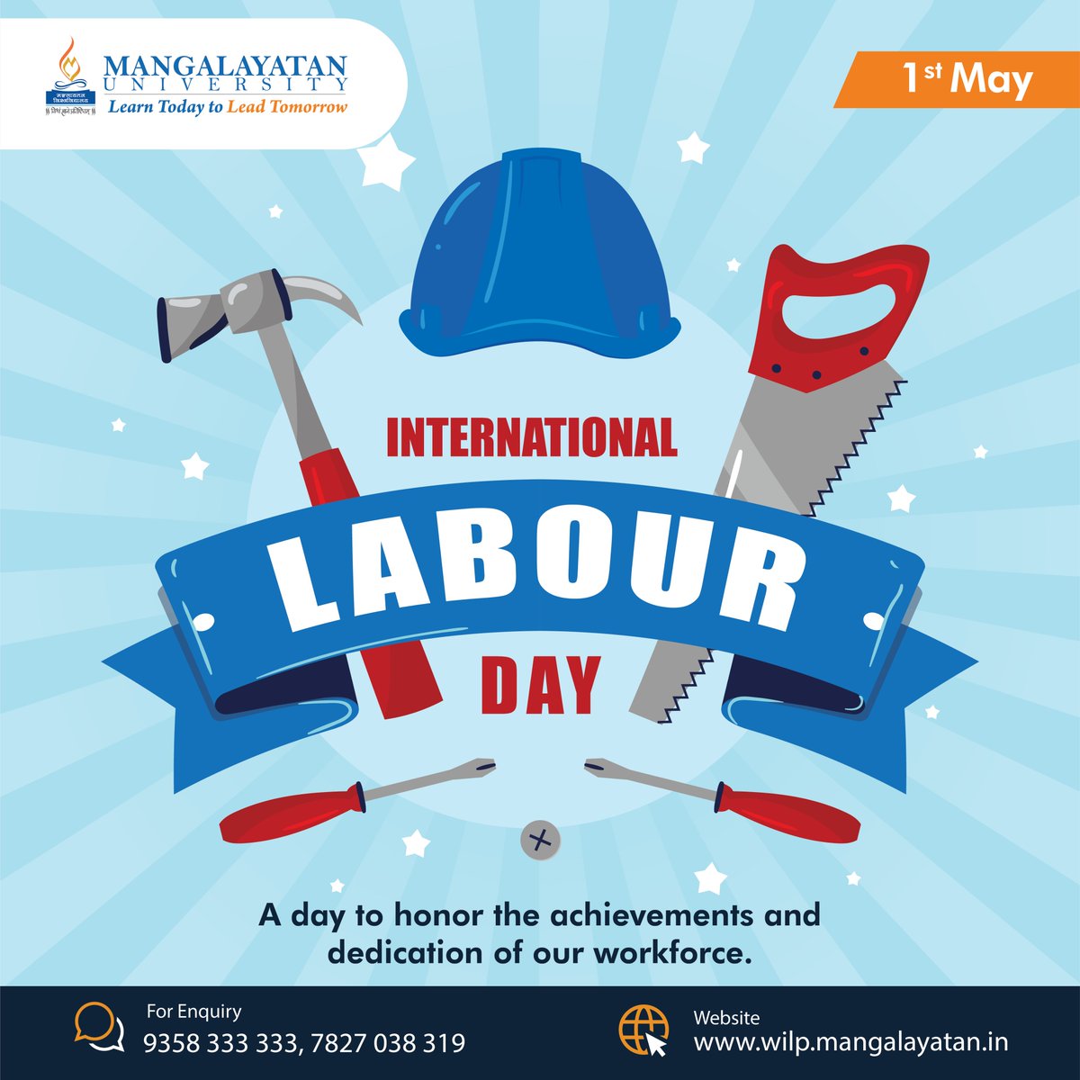 Let’s celebrate the strength and resilience of workers on Labour Day!
#internationallabourday #labourday #workersday #happylabourday #internationalworkersday #holisticdevelopment #qualityeducation #mangalayatanuniversity #bestuniversity #admissionopen2024 #enrollnow