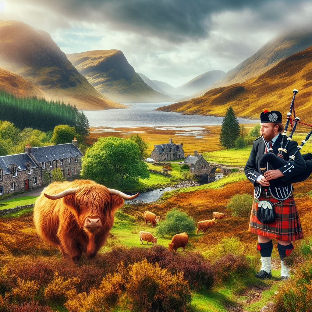 Who else is listening to #Bagpipes this weekend? #LoveBagpipes #ScottishBanner #HeilanCoo #Scotland #LoveScotland #BestWeeCountry #ScotlandIsCalling #AmazingScotland #HighlandCoo #AI