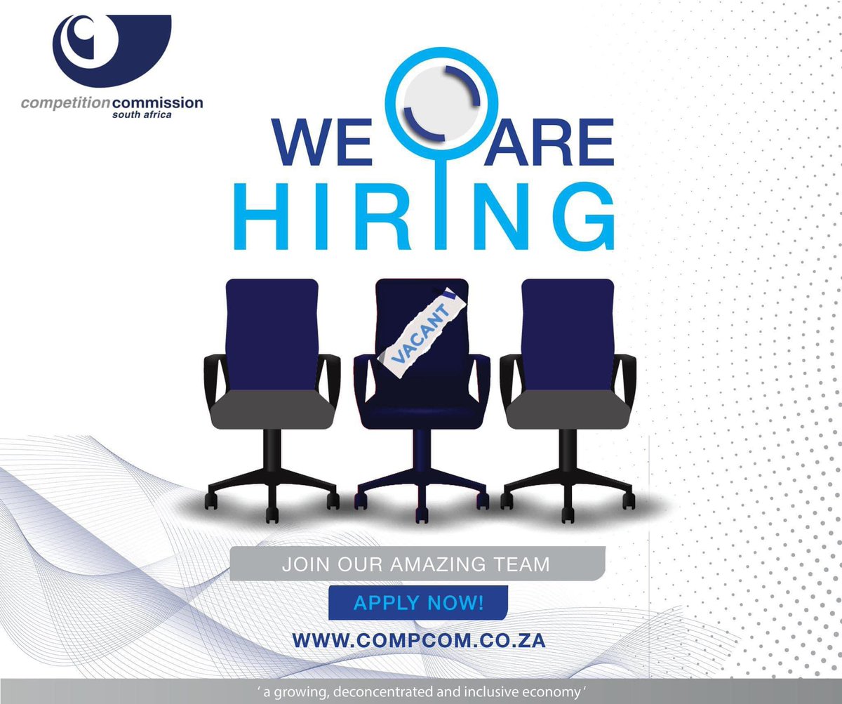 The Commission is looking for an Economist, to join the Economic Research Bureau Division. Closing date 03 May 2024 @17:00. Click here to apply: tinyurl.com/5e2mu9xf #JobSeekersSA