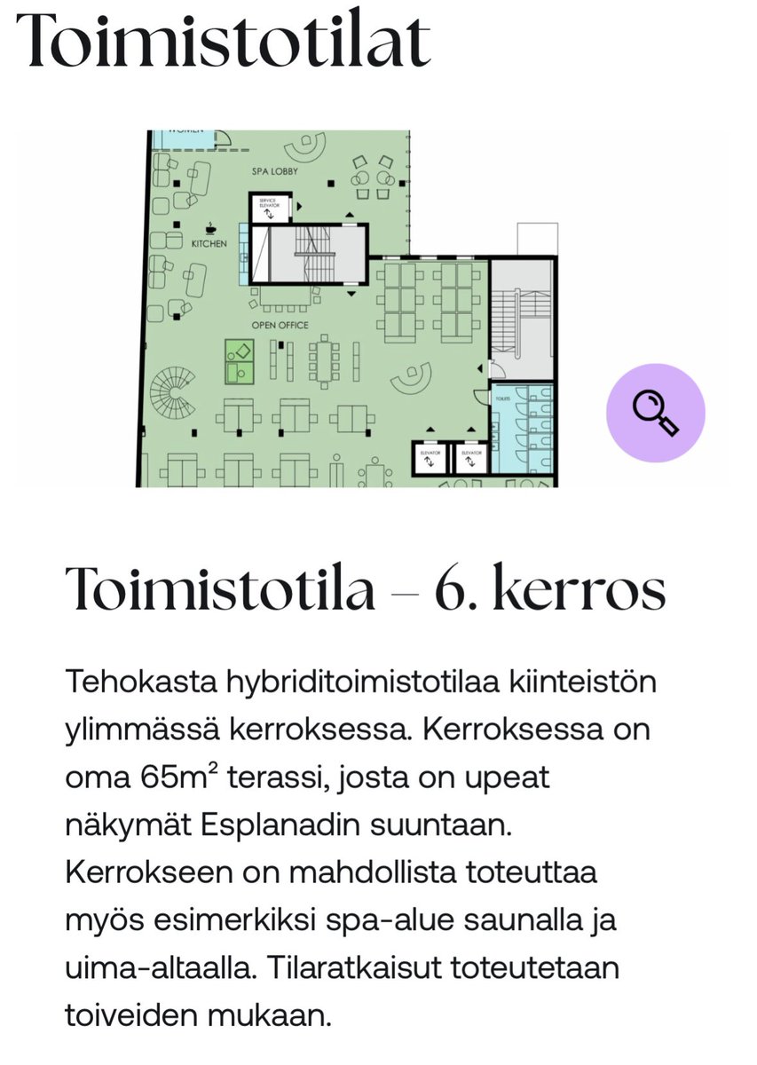 Sponda: ”Jotta ihmiset viihtyisivät toimistolla enemmän, täytyy toimistojen myös tarjota enemmän.” Eli tässä olisi se sama ”tehokas” tiivis avotoimisto, mutta uima-altaalla. 👌