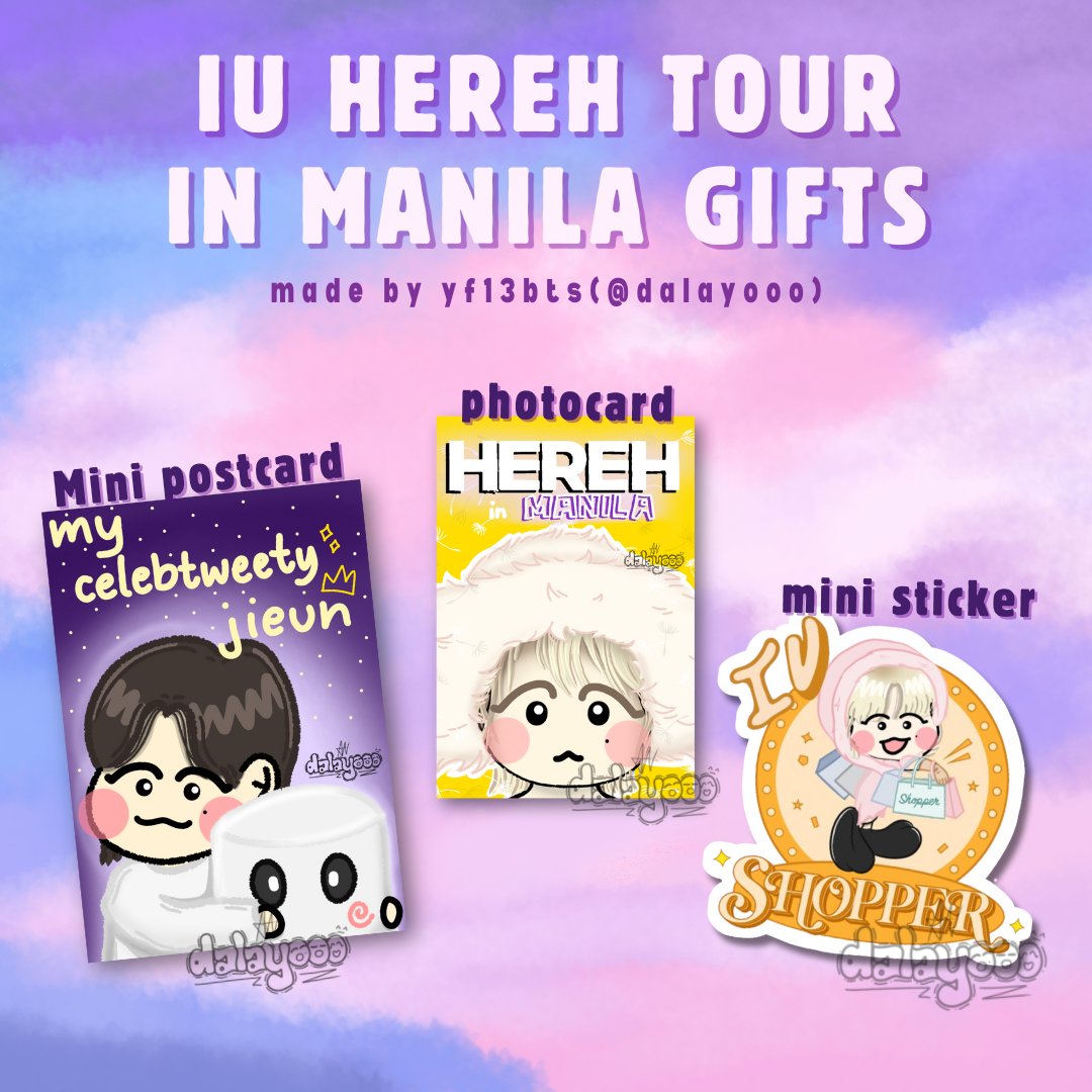 IU HEREH Tour in Manila freebies by @yf13bts 🩷💜

I'll be preparing a small gift for UAENAs! kindly wait for other details after the production:3🩷

🗓️ June 1, 2024 (Saturday)
📍 Philippine Arena
🩷 limited quantity
See you there Ma-aenas!!💗💜

#IU_HEREH_WORLD_TOUR_IN_MANILA