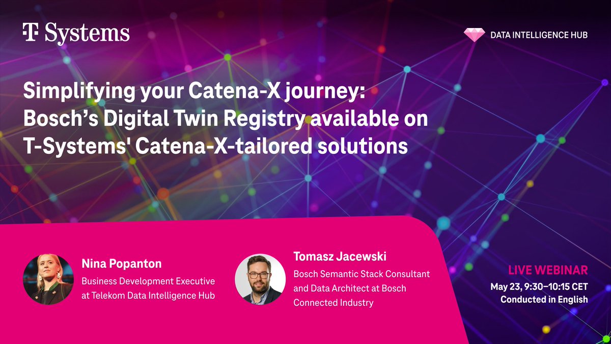 Simplify your Catena-X journey with Bosch's Digital Twin Registry on T-Systems' tailored solutions. Join our upcoming webinar on May 23, 9:30-10:15 CET. 

#BoschConnectedIndustry  #TSystems #DeutscheTelekom link-shortener.io/9JuiPcLjFjvBWY…