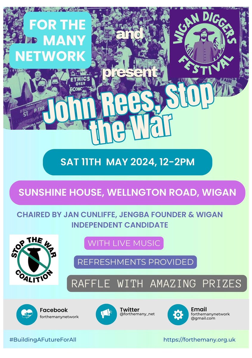 Come listen to the fantastic @JohnWRees 11th May 12-2pm Sunshine house Wigan. Part of the build up for Wigan diggers festival.