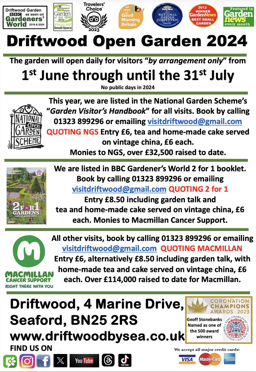 Ist May and we have already received over 200 bookings for visitors to see the garden this Summer. Just 5 weeks to go until the first ones arrive. driftwoodbysea.co.uk #sussex #gardening #charity