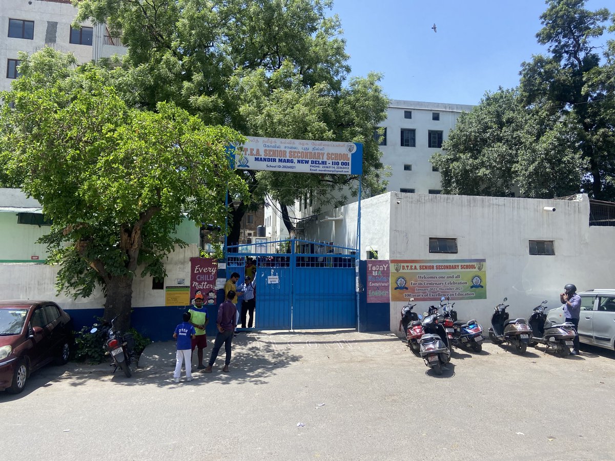 DTEA Senior Secondary School on Mandir Marg has asked parents to pick up their children. The school hasn't disclosed any reason for this. Teachers are following standard procedures to vacate the premises. Authorities say there's no need to panic. #BombThreat