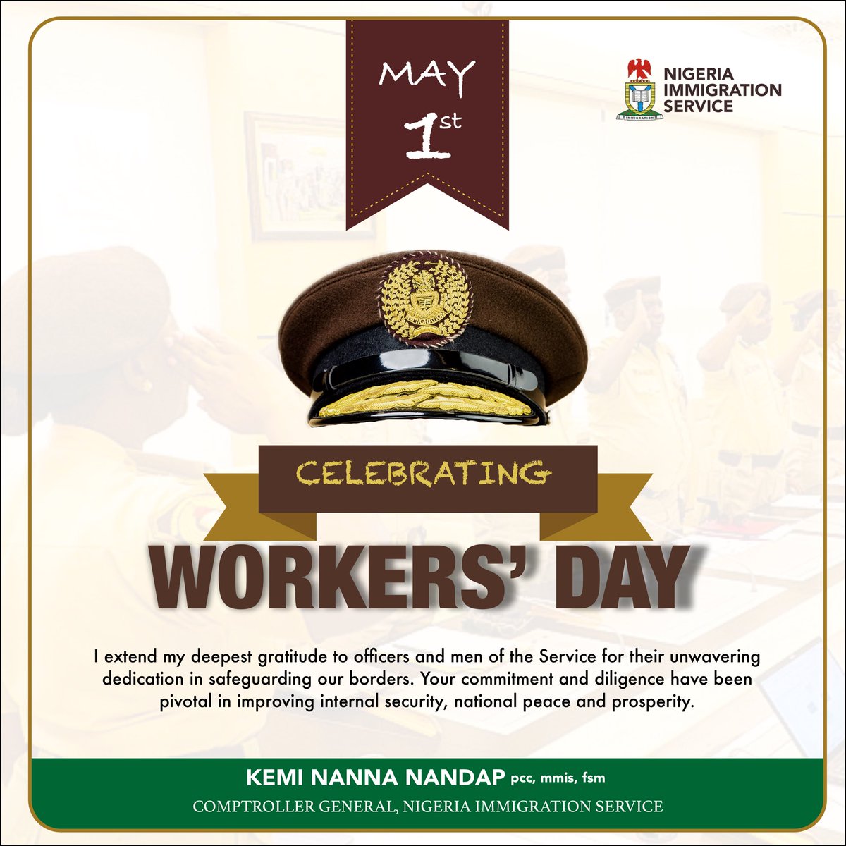 Celebrating our officers and men who continue to do all they can in ensuring safer borders. Happy Workers’ Day to our heroes without capes 🤎