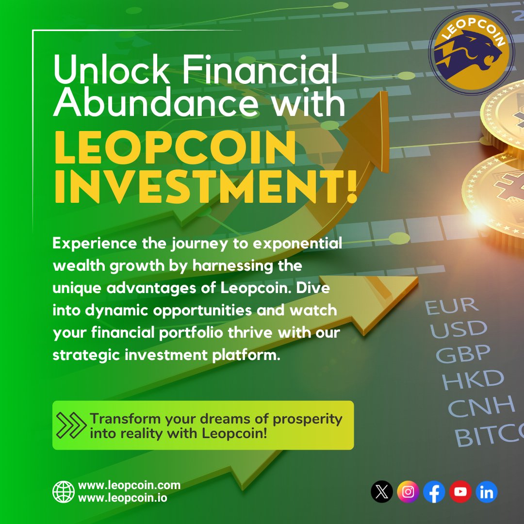 Unlock financial abundance with #Leopcoin investment. Dive into dynamic opportunities and watch your wealth grow exponentially!
.
.
.
.
.
.
.
.
.
.
.
.
.
.
'.
.

#Leopcoin #FinancialFreedom  #WealthBuilders  #investment  #Dynasty #MondayMotivation #ThrowbackThursday  #FRIDAY