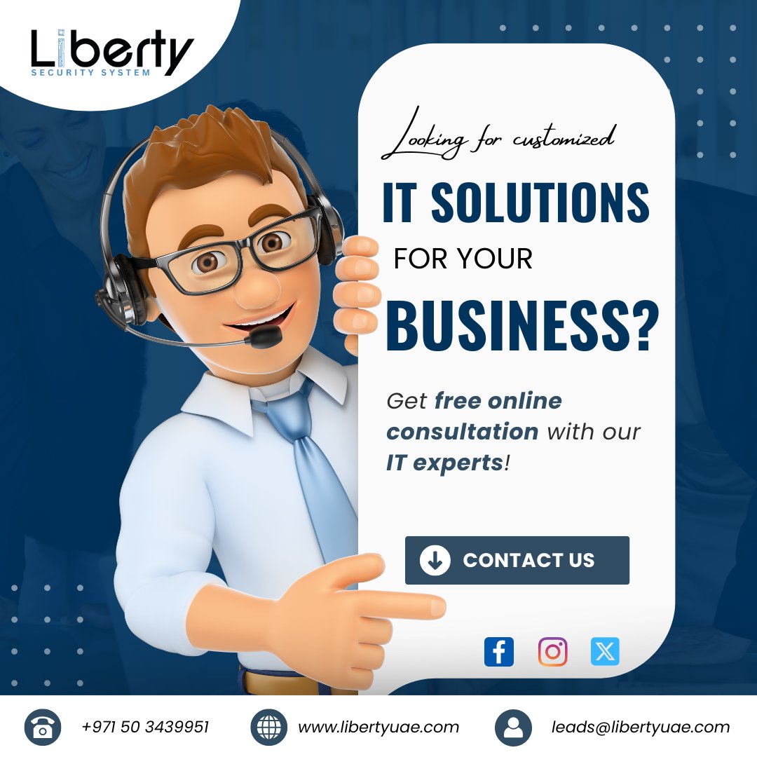 Seeking tailored IT solutions for your business? We've got you covered with customized tech innovations.

Get free online consultation with our IT experts!

🌐 libertyuae.com

#libertyuae #DubaiITServices #ITSupportDubai #TechSolutionsUAE #ITInfrastructure