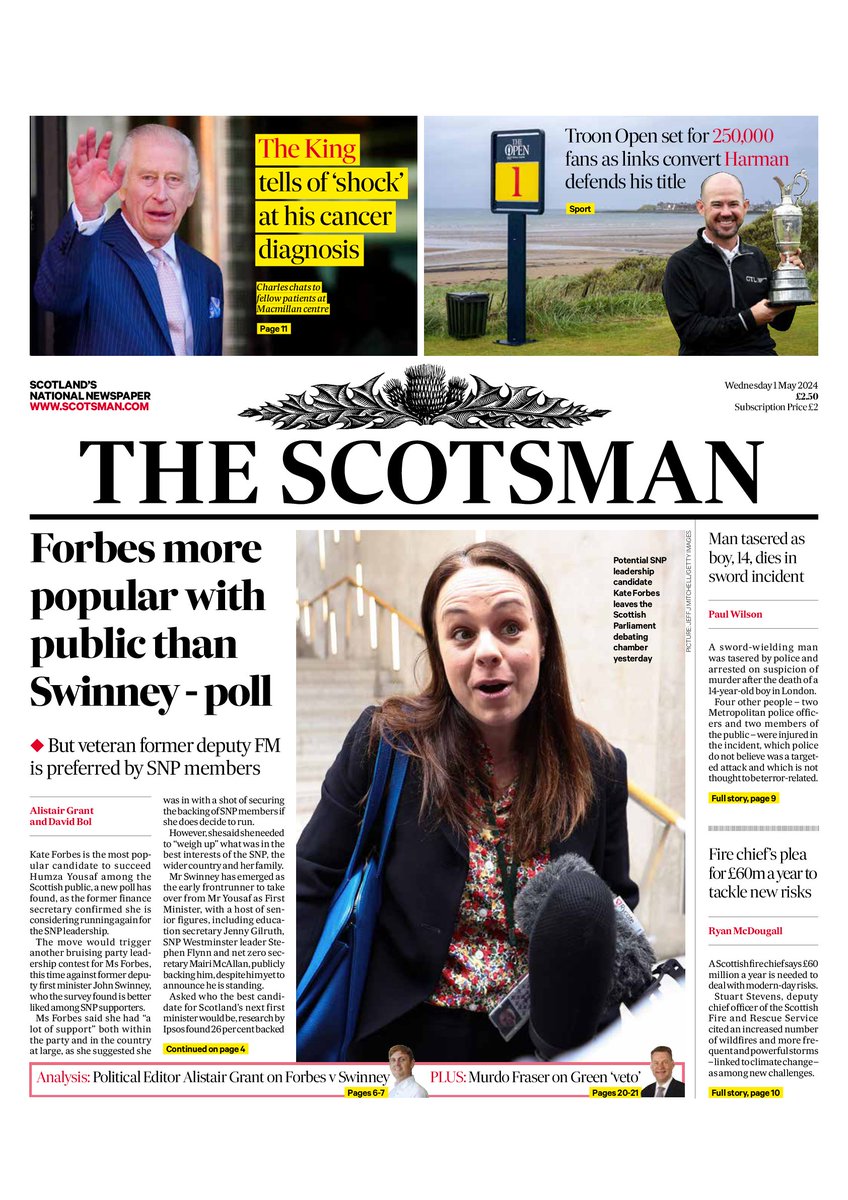 Good morning. Here is the front page from The Scotsman for Wednesday
