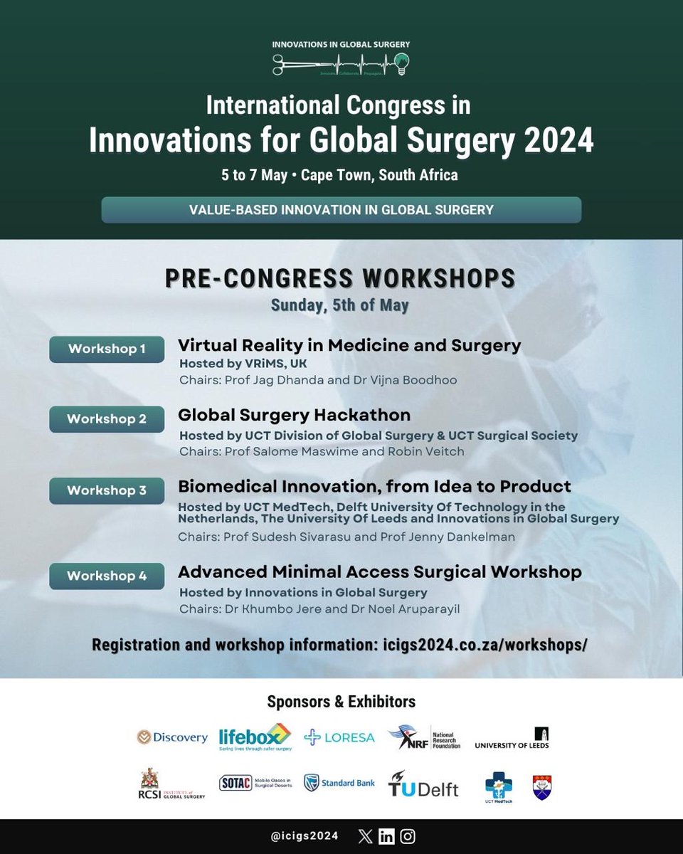 📣4⃣ days to go! Sign up for the pre-congress workshop and the congress. Joining over 200 participants! #globalsurgery 🔗 icigs2024.co.za
