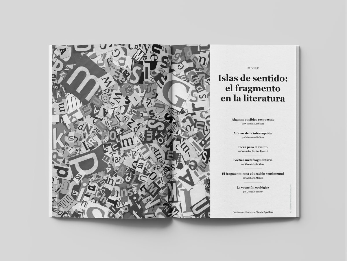 🪟 «Islas de sentido: el fragmento en la literatura» es el título del DOSSIER de mayo, dedicado a la escritura fragmentaria.🌟Coordinado por @lamujerrota, con textos de @hebilladepasto, Verónica Gerber, @MoraVicenteLuis, Azahara Alonso y Gonzalo Maier 🗞️cuadernoshispanoamericanos.com/islas-de-senti…