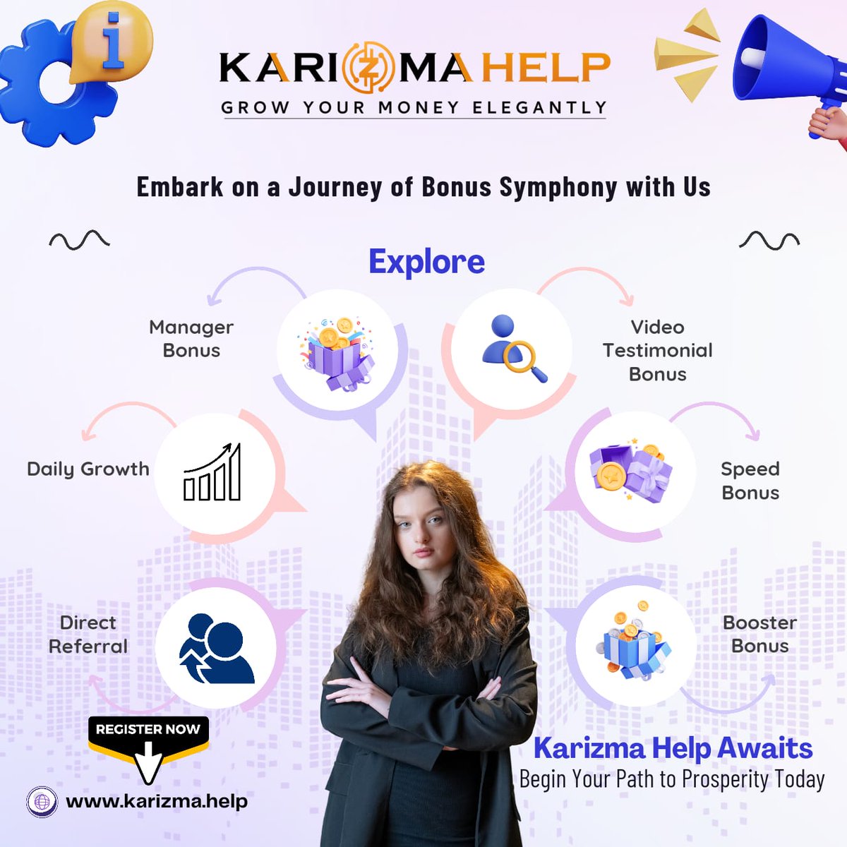 Embark on a Journey of Bonus Symphony with Us
Explore:

Begin Your Path to Prosperity Today
Register Now
karizma.help

#BonusSymphony #DirectReferral #DailyGrowth #ManagerBonus #VideoTestimonialBonus #SpeedBonus #BoosterBonus #KarizmaHelp #ProsperityPath #RegisterNow