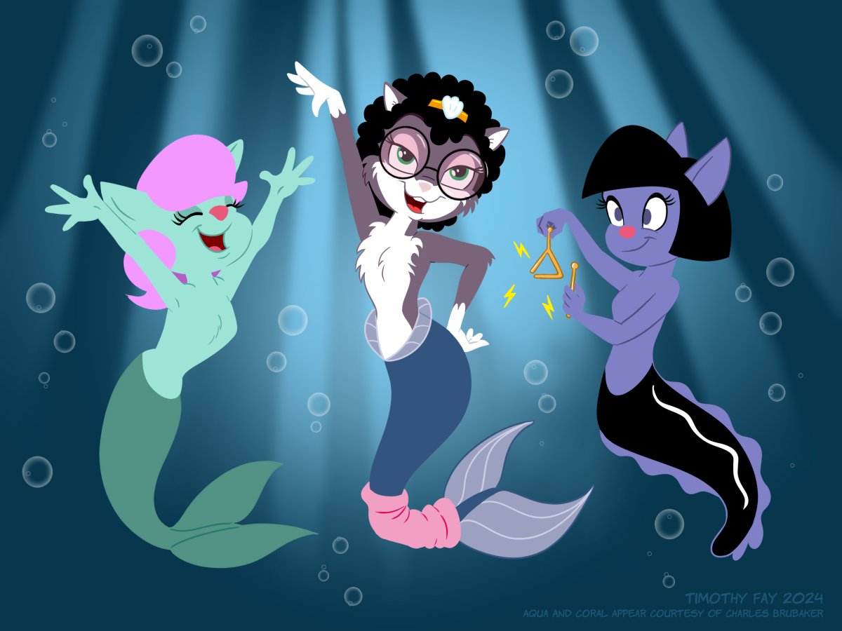 It's officially 'Mer May' (at least in the Central U.S. Time Zone)!  So here's some new mer-art featuring my Mer-Trixie (center) along with @bakertoons lovely mer-critters, Aqua and Coral. #mermay #mermaid #mermaids #laurenipsum #cartoon #cats