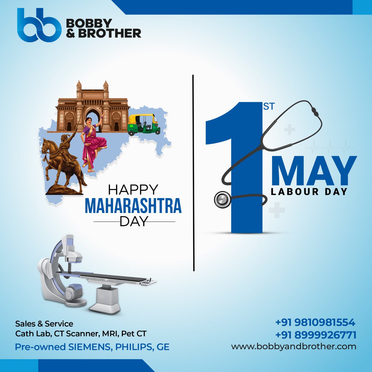 Honoring the legacy of the state of Maharashtra and recognizing the hard work of its workforce. 
Happy Maharashtra Day and Labour Day! 

#MaharashtraDay #MaharashtraDaySpecial  #LabourDay2024 #HappyLabourDay #BobbyAndBrother #MedicalHealthEquipment #PetCtScan #India