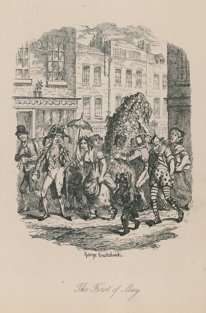 'The first of May! There is a merry freshness in the sound, calling to our minds a thousand thoughts of all that is pleasant in nature and beautiful in her most delightful form.' 'The First of May' 1836. George Cruikshank's illustration of the traditional sweep's parade