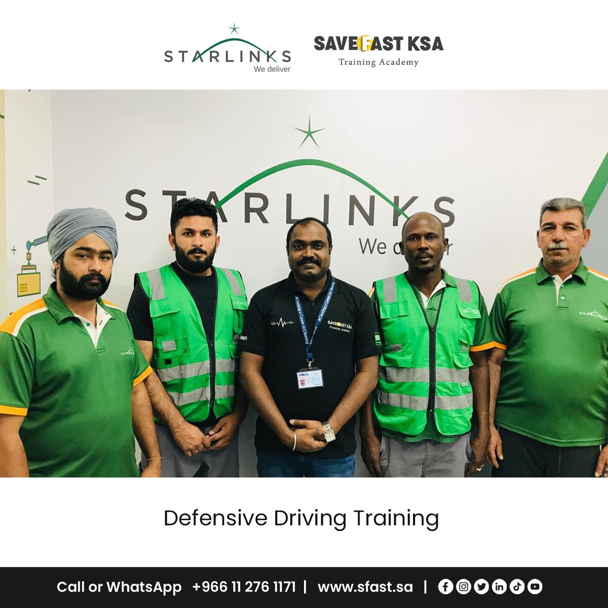 We're thrilled to announce the successful completion of our Heavy Motor Vehicle Defensive Driving training for @Starlinks Logistics KSA team, prioritizing safer driving practices and strict adherence to road regulations. Let's drive safely together!

#StarLinks  #DefensiveDriving