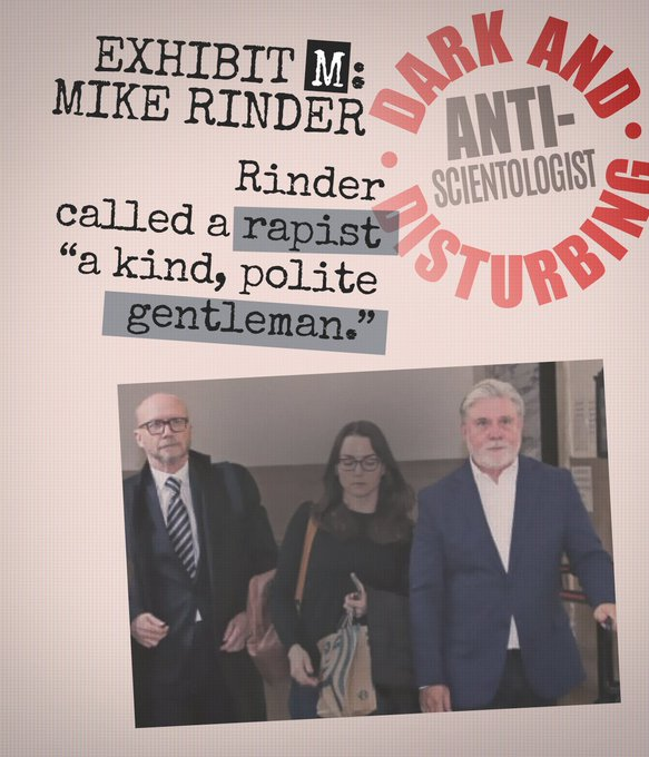 No matter where you look, every anti-Scientologist has a dark past and disturbing history.

Exhibit M: @MikeRinder. Rinder inexplicably described the rapist Paul Haggis as “a kind, polite gentleman” after he was found liable of violently raping a young woman.