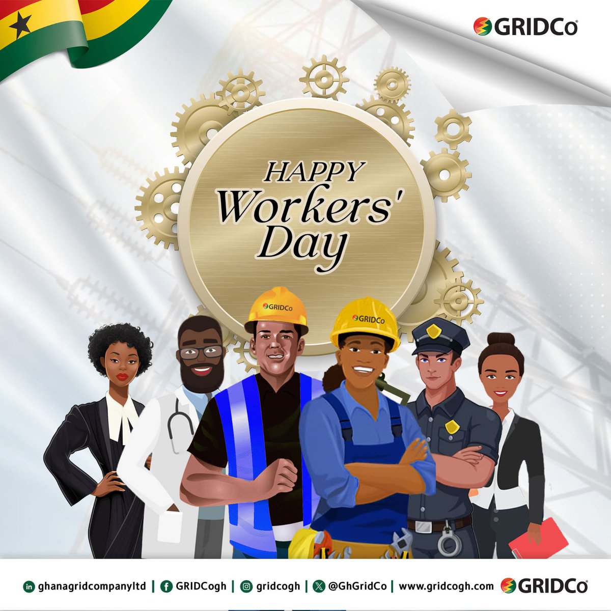 The GRIDCo Board, Management, and Staff Wishes all Workers a stress free day because you deserve it. Your support and hard work drive Ghana's economy. Your contributions matter, so we celebrate you.
Ayekoo!

@EnergyMinGhana 
@moigovgh 
@StateSiga 
@purcghana