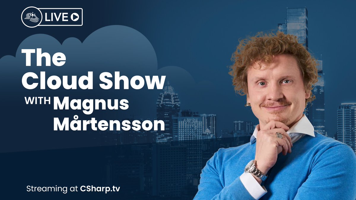 Join us today at 01:05 PM (EST) for an exciting episode of 'The Cloud Show with Magnus Martensson' with @noopman and Dan Clark! Get ready for engaging discussions on cloud technologies.

📺 Live streaming at csharp.tv

#TheCloudShow #cloudcomputing #Cloud #CSharpTV…