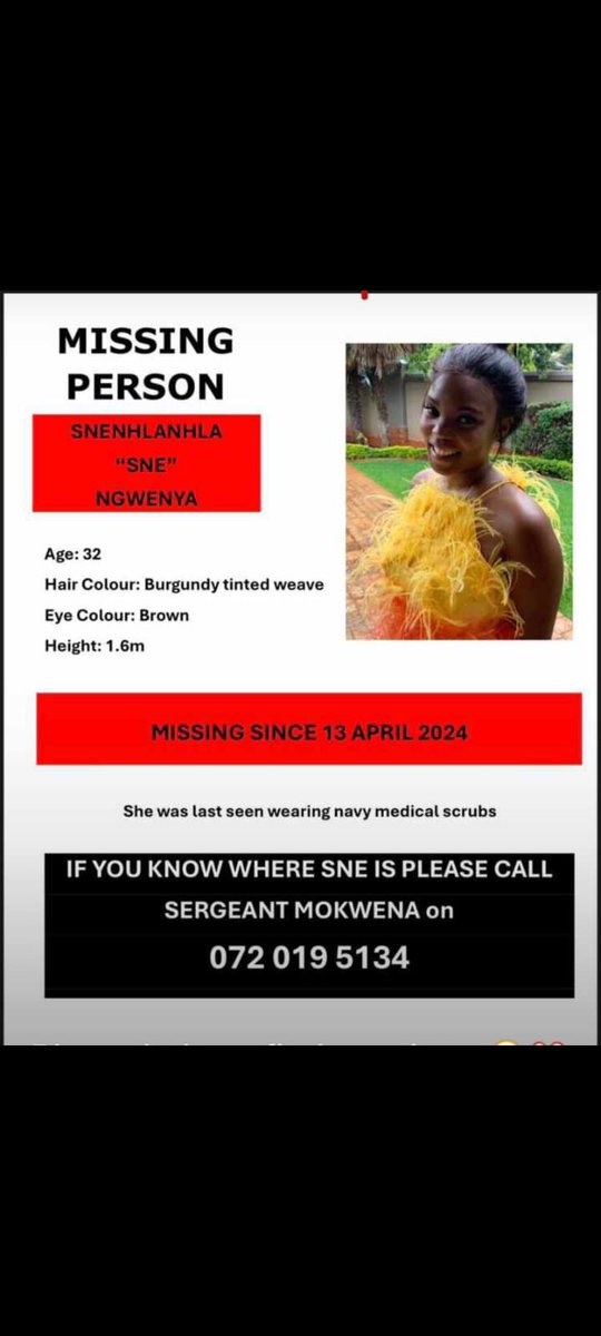 stellz_paRi's tweet image. PLEASE HELP THE NGWENYA FAMILY FIND SNENHLANHLA SNE NGWENYA

WHO WAS LAST SEEN ON 13 APRIL 2023 WEARING NAVY MEDICAL SCRUBS

She is a Doctor at Baragwanath hospital ‼️‼️‼️