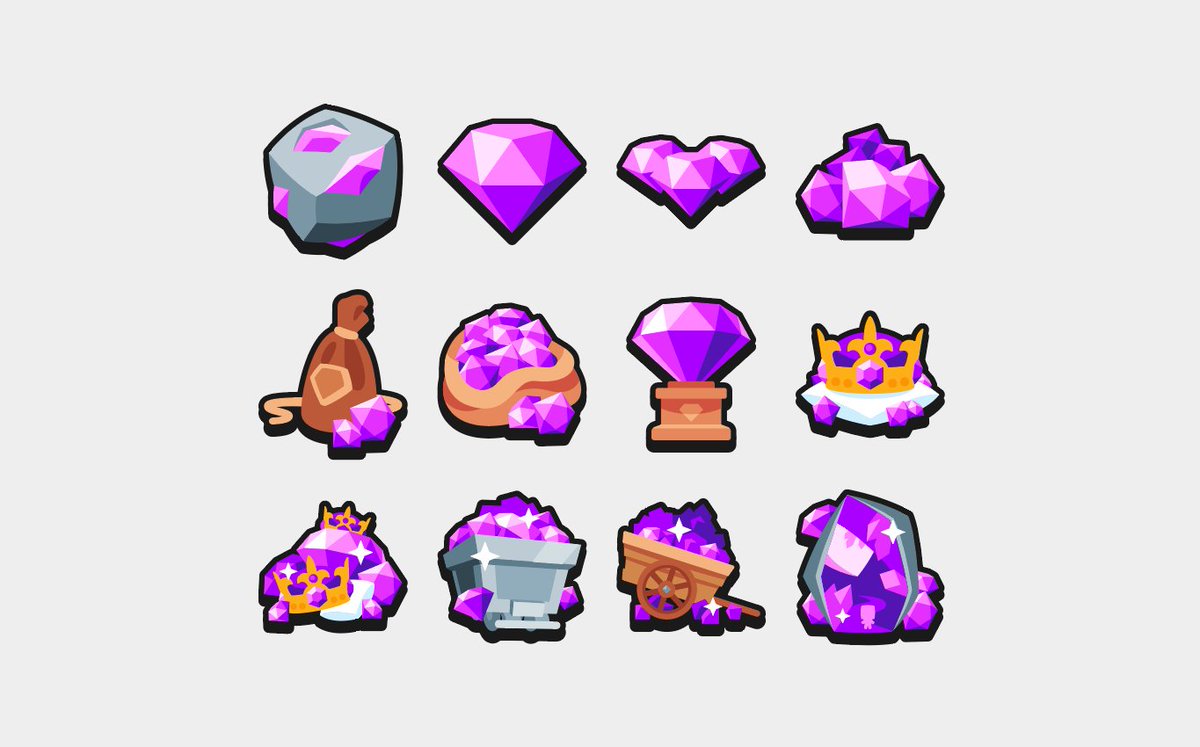 Gems for Vector Item Tiers, pretty happy with these ones 🙈 

This update is taking a while so I think I'm just gonna release what I've got so far :) (gems, coins and cash)

#gameassets #itchio #indiedev