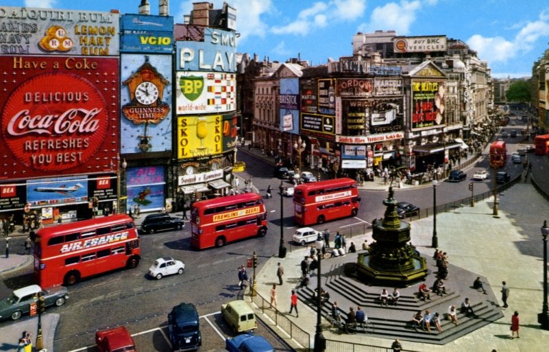 Piccadilly Circus, London, 1912 - 1939 - 1965.