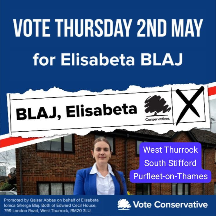 Elections are on Thursday 2nd May & polls are open from 7am to 10pm. Please Vote🗳️Elisabeta BLAJ in #Purfleet-on-Thames, #WestThurrock & #SouthStifford.