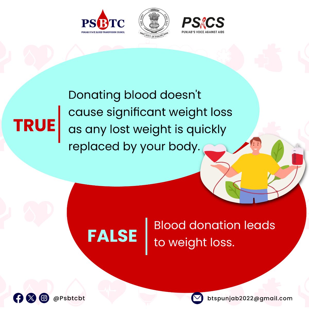 Donating blood doesn't cause significant weight loss as any lost weight is quickly replaced by your body.

#BloodDonation #SaveLives #BloodTransfusion #DonateBlood #BloodDonor #BloodBank #SaveLives #BloodMatters #GiveBlood #beahero