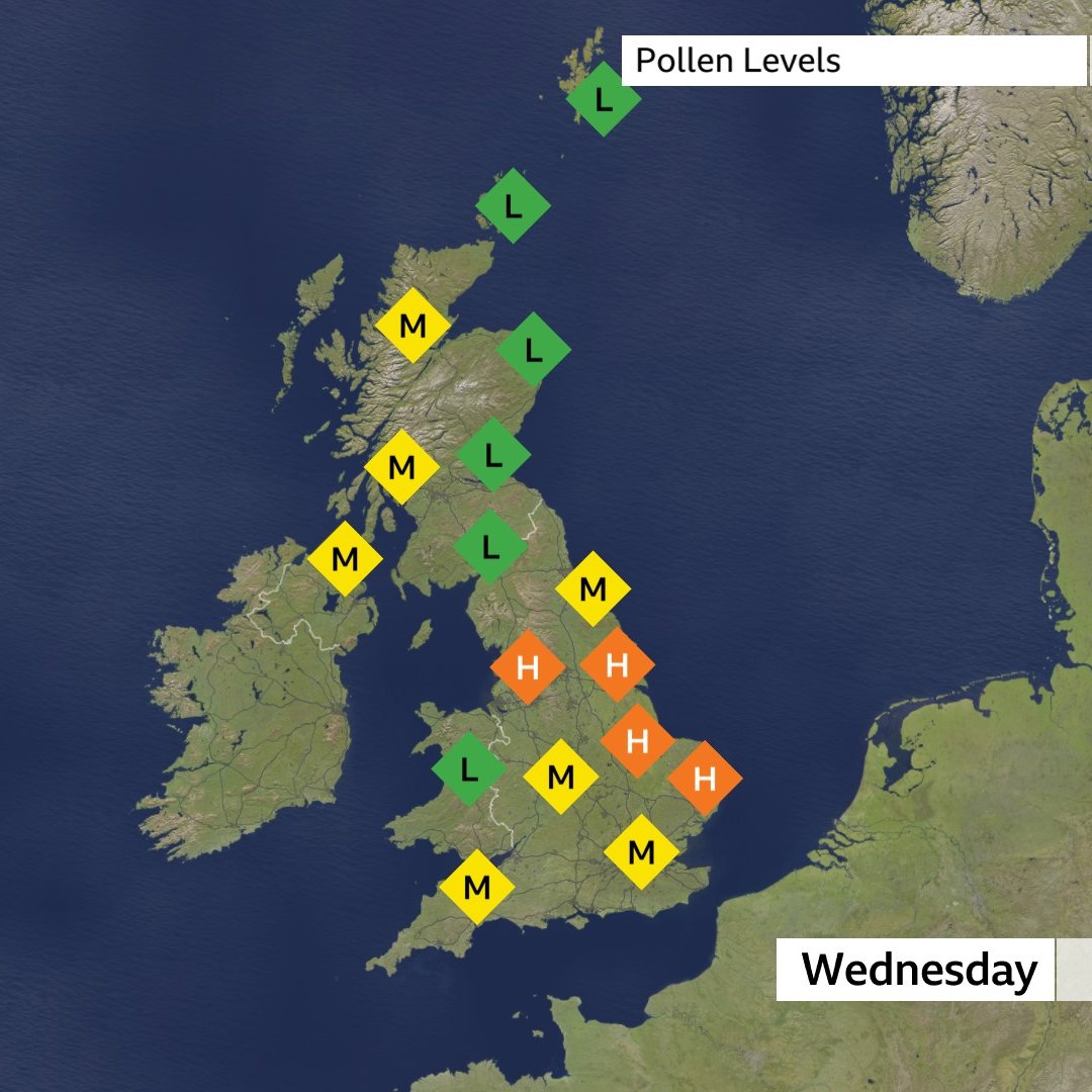 Today's pollen levels.... we are talking tree and some grass pollen @BBCBreakfast xxx