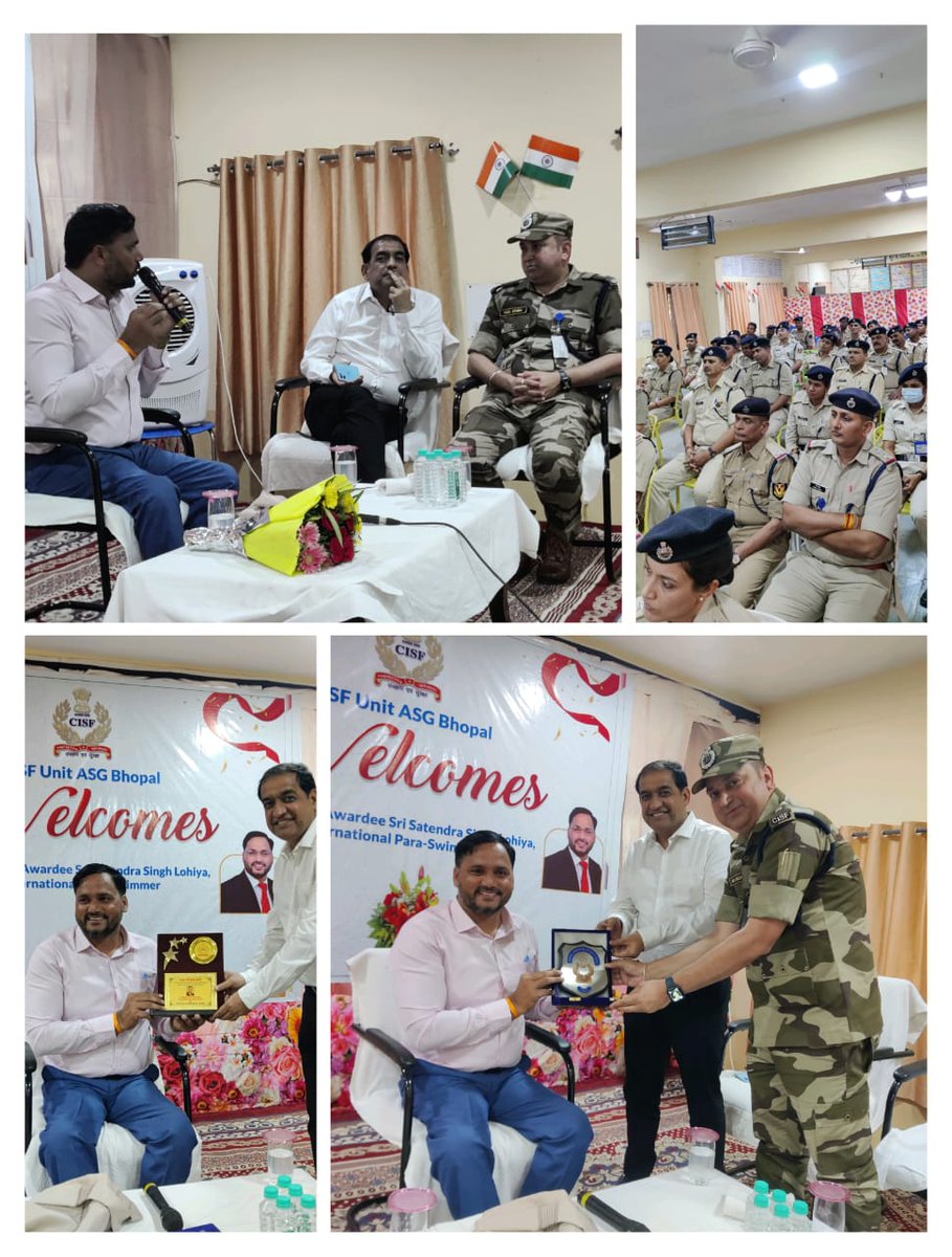 Padma Shri awardee Sh. Satendra Singh Lohiya (International Para Swimmer) interacted with personnel @ CISF Unit ASG Bhopal. During the interaction with CISF personnel he shared his inspiring story of hard-work, dedication & passion. #PROTECTIONandSECURITY #Motivation @HMOIndia