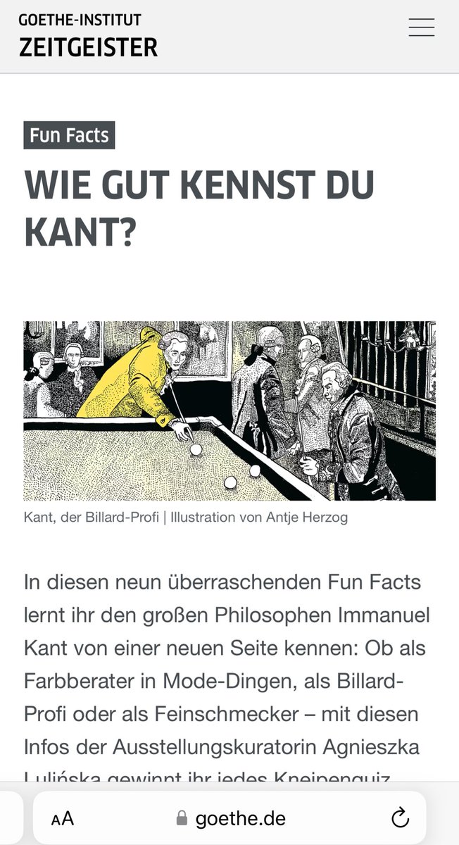 @AmritaNarlikar Hi Amrita Have a wonderful 1st of May & all the best for your new adventures Did you know that your brother in spirit, Immanuel Kant, was an excellent Billiard player! He financed his studies with this practical application of maths & physics 🙃. goethe.de/prj/zei/de/art…