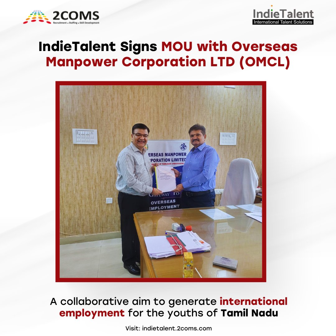 IndieTalent partners with @OverseasManpower Corporation LTD (OMCL) to empower aspirants with the skills for international careers in Germany and beyond. Our Common Goal: Skill training for the youths of Tamil Nadu for global employment/ internship opportunity. #IndieTalent