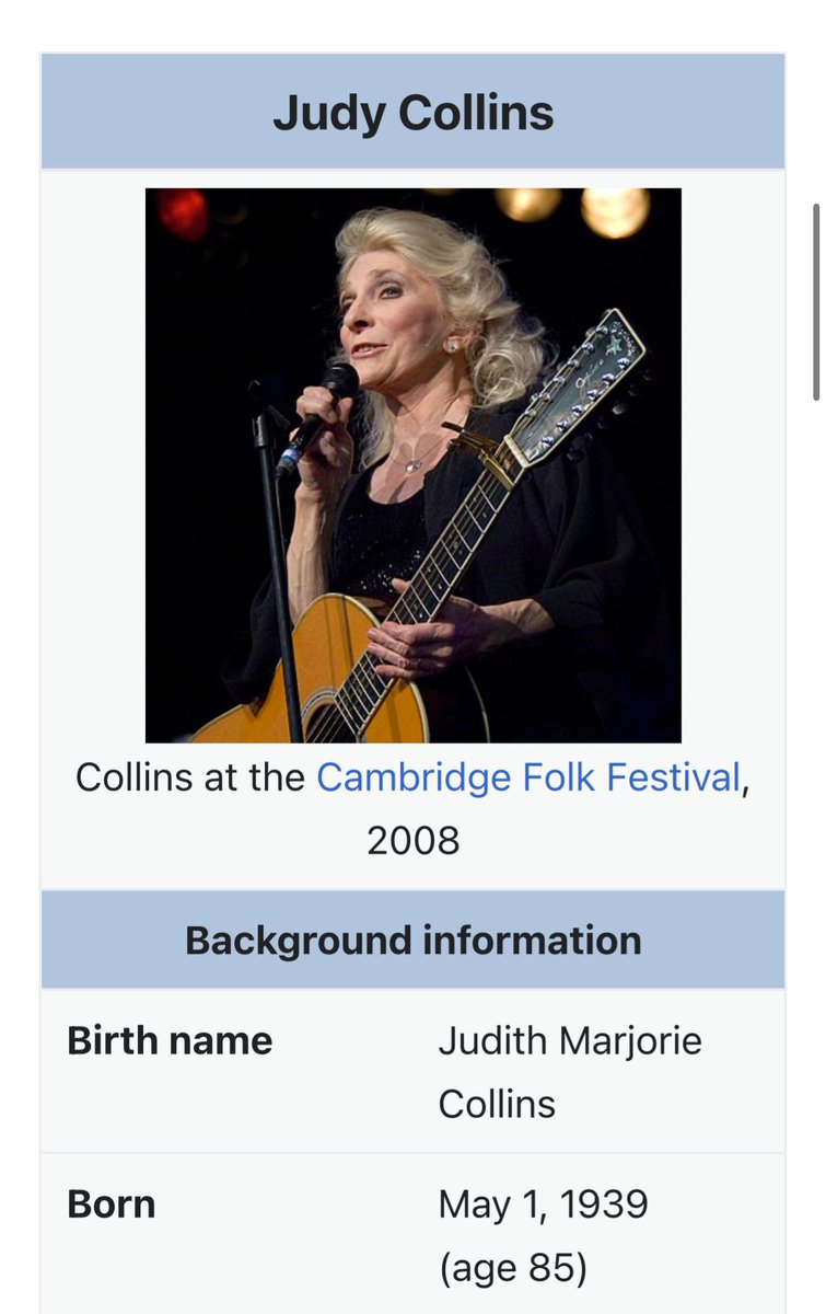 Judy Collins who turns 85 today.