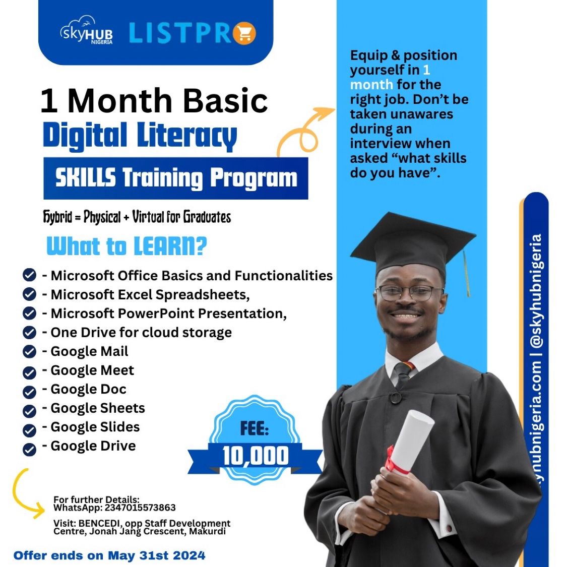 Listpro in collaboration with @SKYHUBNIGERIA is organizing a hybrid training program to teach these following basic digital literacy skills.

You’ll be learning all of this in one month in an intensive hybrid (virtual + physical) training for only N10,000.
#skyhubnigeria #listpro