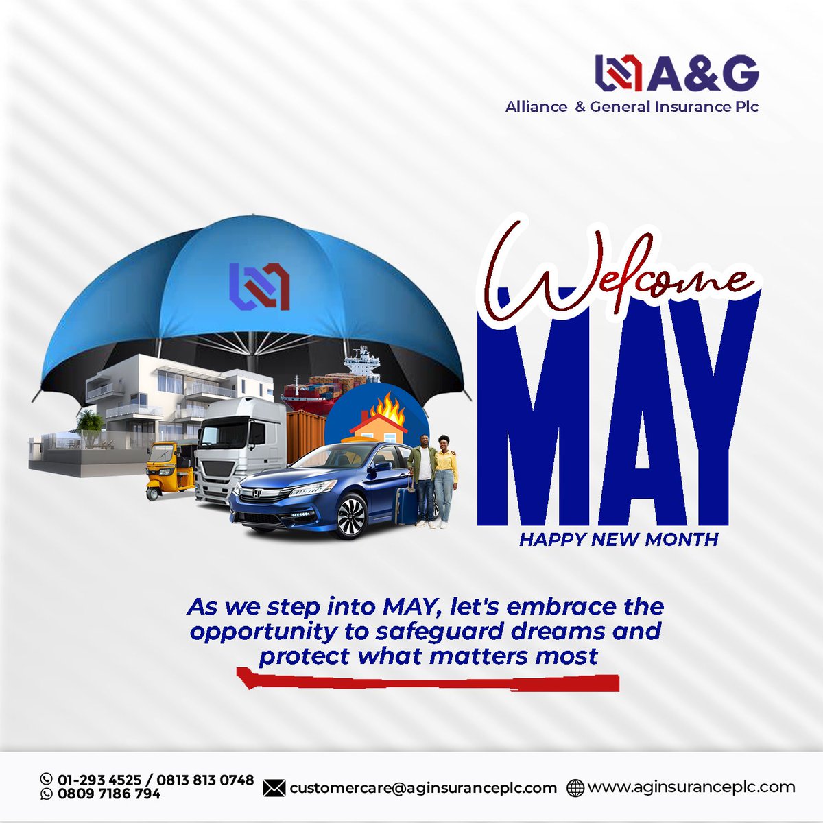 Happy New Month - MAY 

Wishing all our valued clients and followers a happy new month filled with prosperity and increase. 

#AllianceInsurance #NewMonth #may #motor #motorcycle #fire #marine #insurance #Naira #Dollar