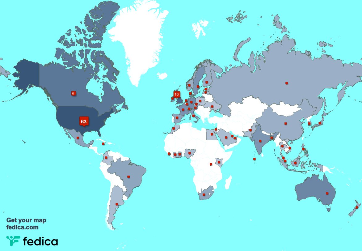 I have 4 new followers from USA 🇺🇸, and more last week. See fedica.com/!oddsfishmusic