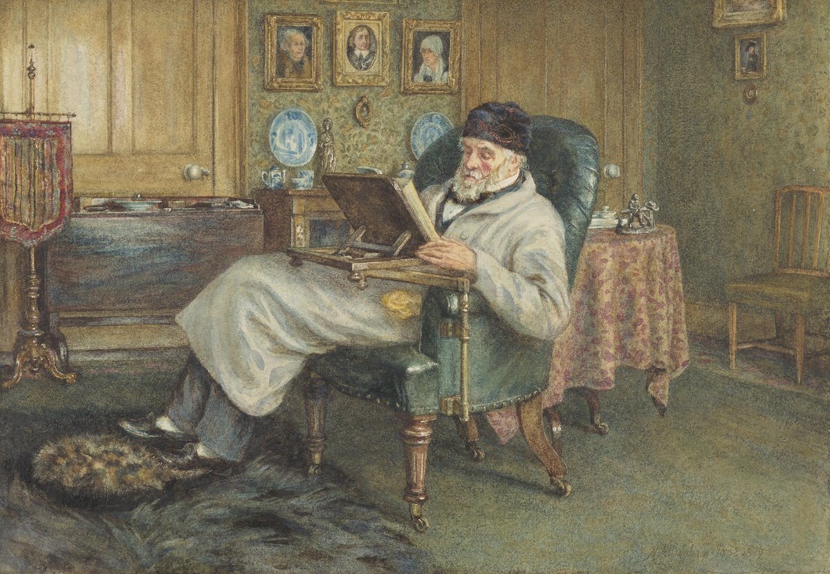 Thomas Carlyle by Helen Allingham 1879 (National Galleries of Scotland, Edinburgh). Historian and essayist Thomas Carlyle in the drawing room of his home 5/24 Cheyne Row, Chelsea.