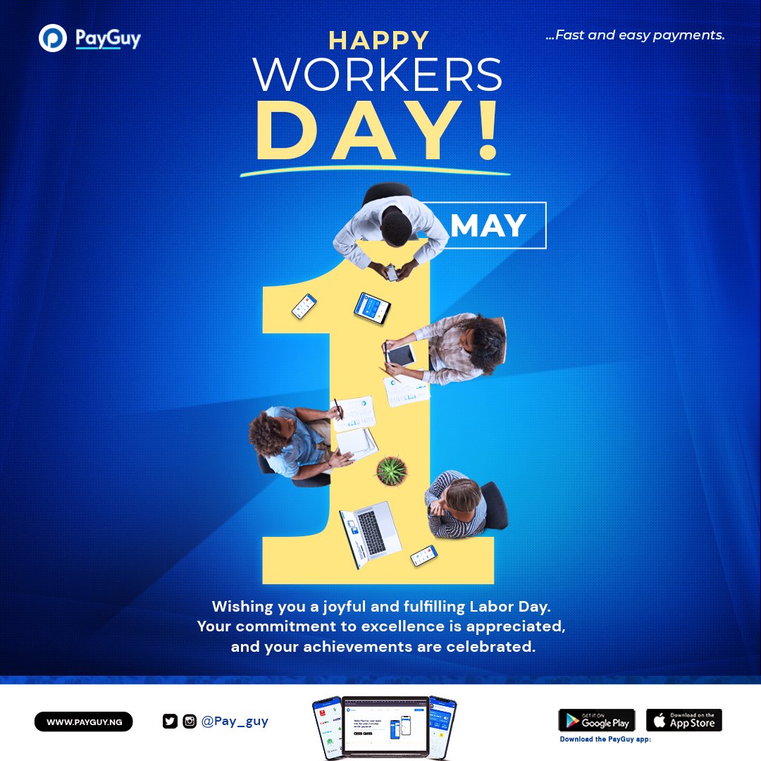 Pay__Guy's tweet photo. Happy New Month &amp; Happy Workers' Day! 🥳

We Celebrate your commitments and achievements today! 🥂

#WorkersDay #explore #Naira #PayGuy https://t.co/8inRxZsEAK