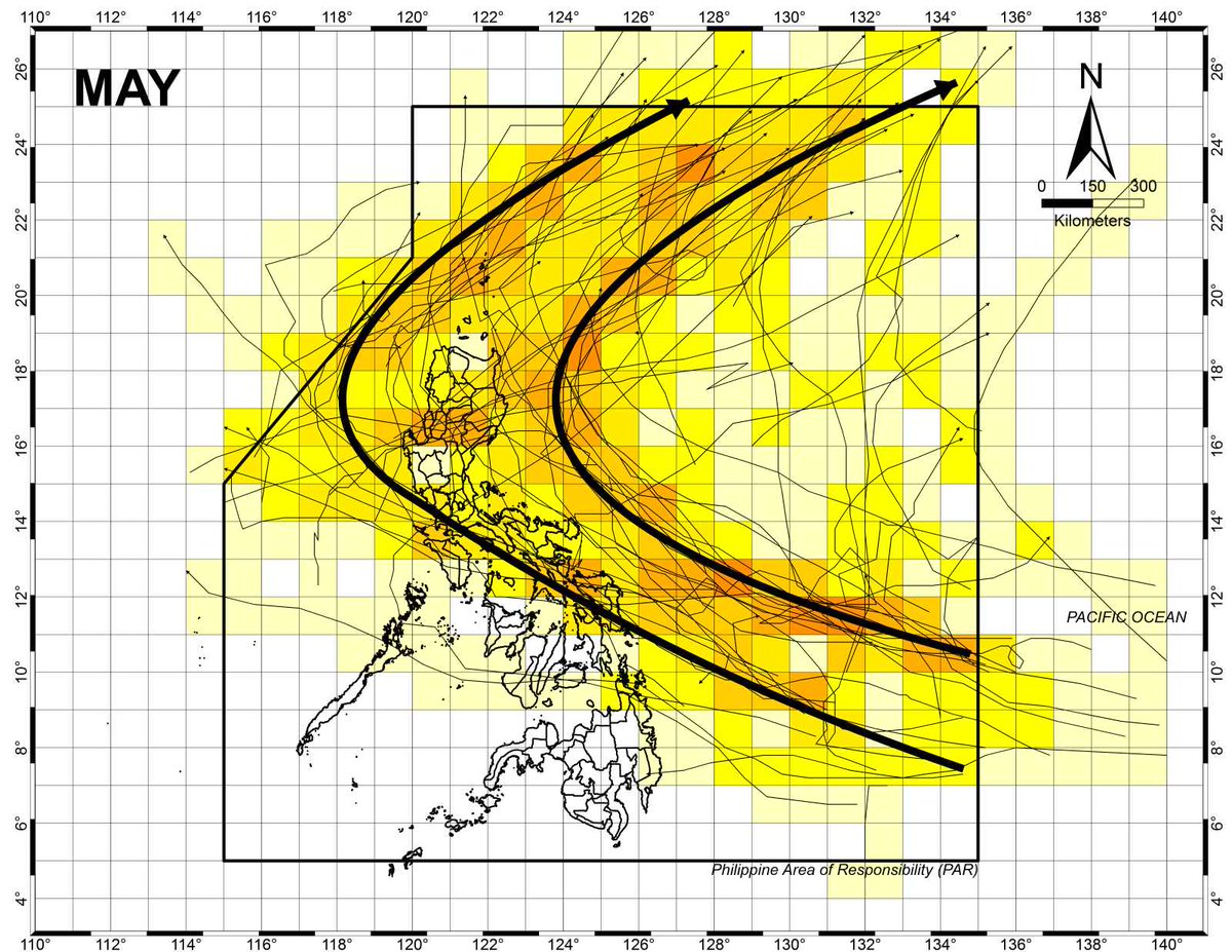 State weather bureau PAGASA says 1 or 2 storms may form or enter the Philippine area of responsibility this May. Past May storms hit Eastern Visayas and recurved over Luzon towards the Pacific Ocean. | via @arielrojasPH Courtesy: PAGASA Visit news.abs-cbn.com/weather for more…