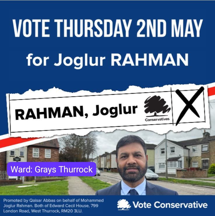 Elections are on Thursday 2nd May & polls are open from 7am to 10pm. Please Vote 🗳️ Joglur RAHMAN.