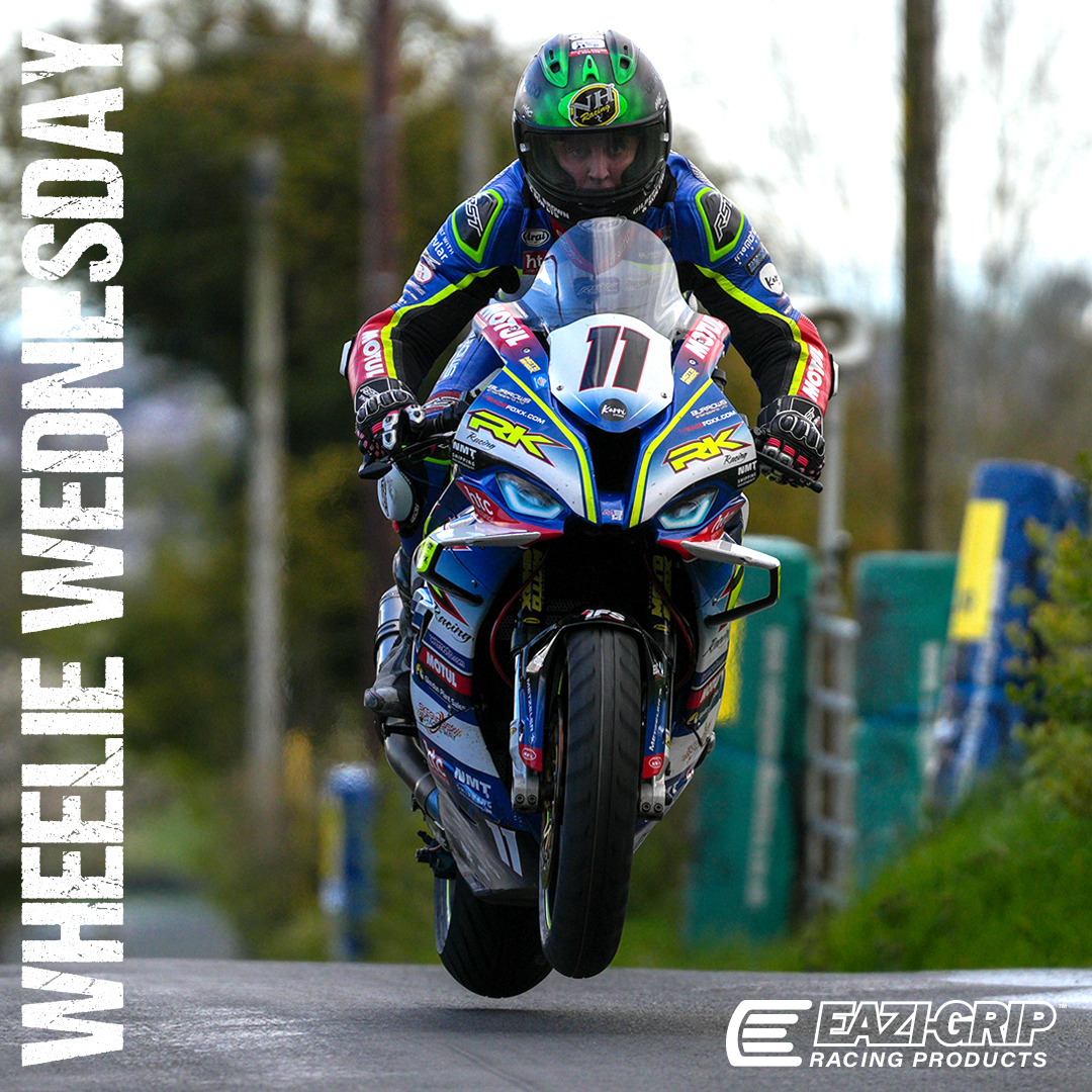 This week's #wheeliewednesday is @Burrows_Rac1ng rider @DomHerbertson. (Although this is technically flying). Dom dominated (pun very much intended) the Cookstown 100 winning all 4 of his races! Next stop is the NW200. All the best Dom and Burrows Engineering Racing!