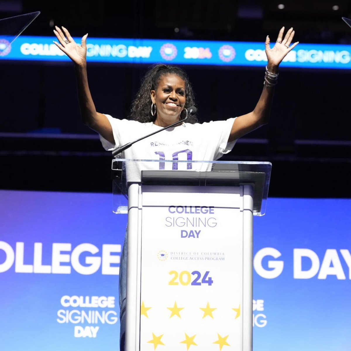 Can’t believe it’s been 10 years since I launched @ReachHigher at the White House. Today, I got to celebrate #CollegeSigningDay with thousands of DC high school seniors who are heading off on their next adventure. My goal for Reach higher is now achieved. 
Congrats to them all.