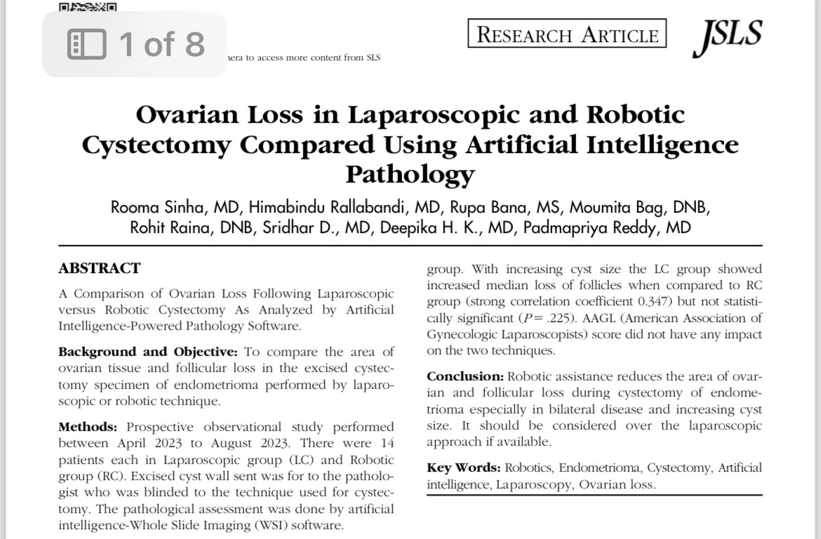 Significantly less ovarian and follicular loss  during endometriosis cystectomy confirmed by artificial intelligence pathology. Advantage Robotics! 

ncbi.nlm.nih.gov/pmc/articles/P…