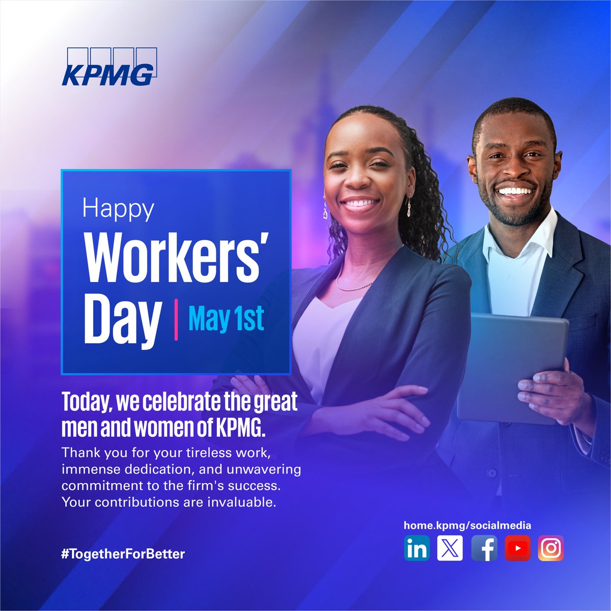 Happy Workers’ Day!

We honour the exceptional individuals of KPMG. Your tireless efforts, valuable contributions, and immense commitment to the firm's success are truly commendable. Thank you for your dedication and keep up the great work!

#KPMG #WorkersDay #TogetherForBetter